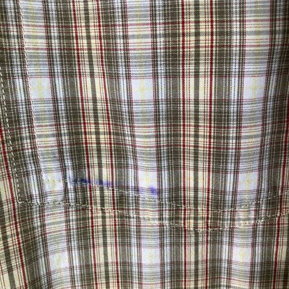 Mens The North Face Short Sleeve Button Plaid Cotton Shirt Tan Green Red 2XL Fla - Picture 6 of 6